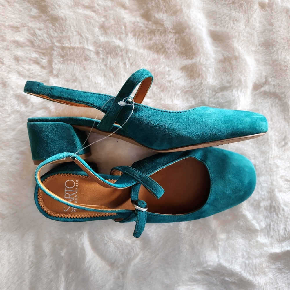 NWOT Franco Sarto Suede Slingback Pump, Emerald Green